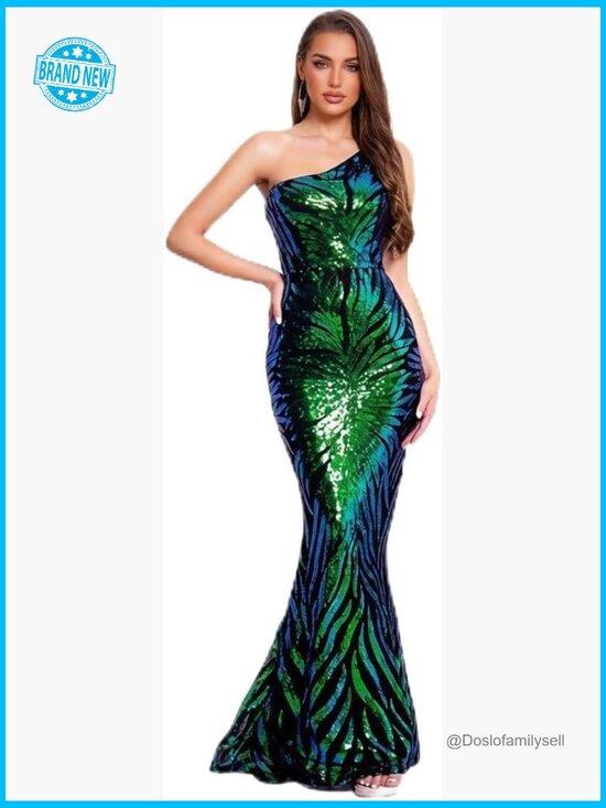 Dresses & Skirts - Holographic Sequin Formal Dress Stretch Maxi Prom Evening Gown Elegant